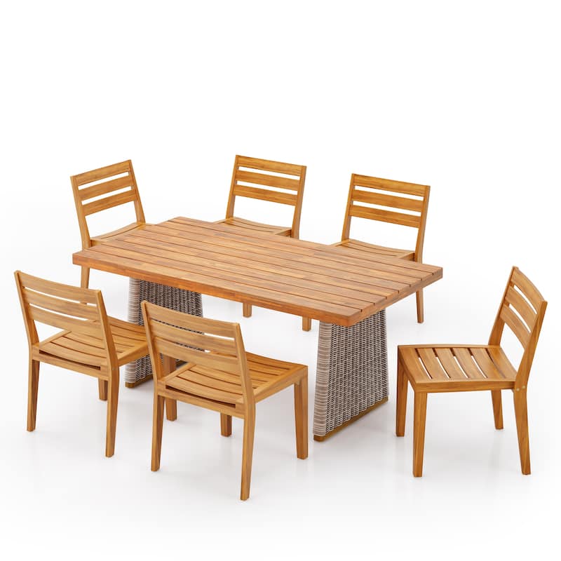 Christopher Knight Home - Voss Acacia Wood Slatted Outdoor 7 Piece Dining Set with Rattan Legs
