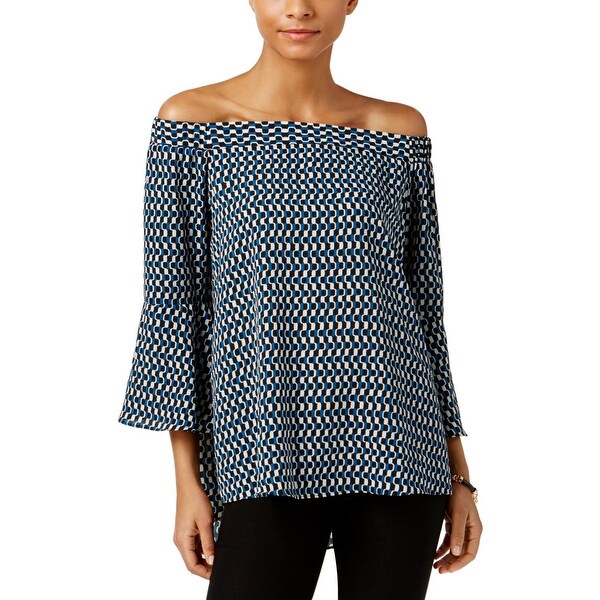 NY Collection Womens Blouse Printed Off-The-Shoulder