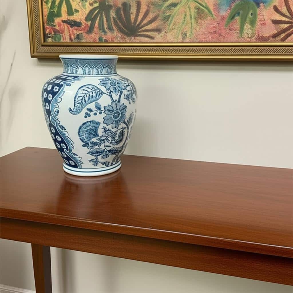 11" Light Blue And White Floral Round Porcelain Jar - 9.10