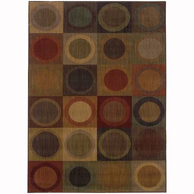 Style Haven Ellington Modern Geometric Block and Circle Green/Red Area Rug