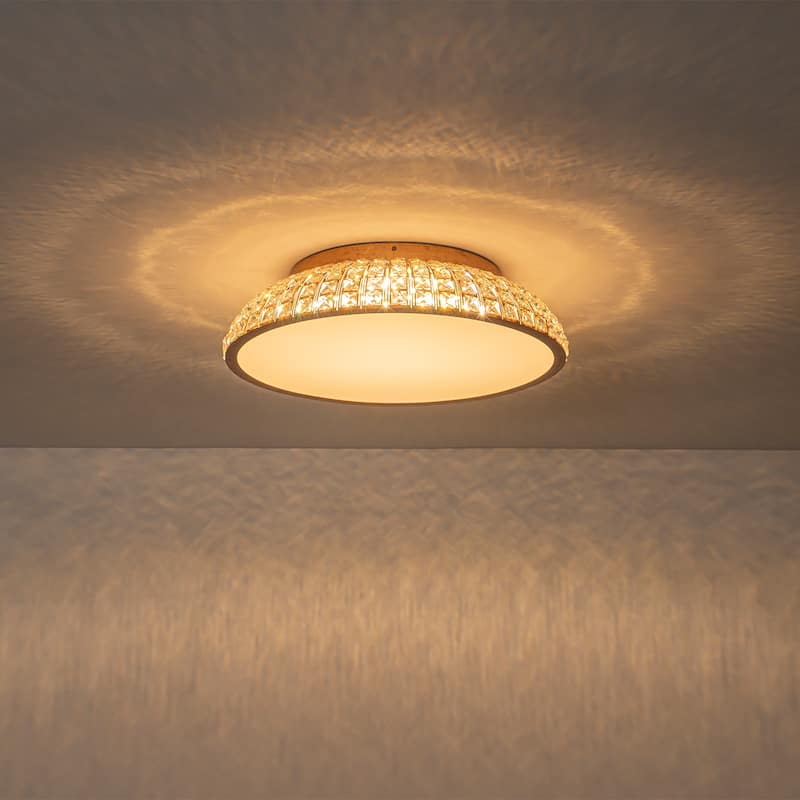 Retro French 38.6" W Antique Brass Linear Rectangle Crystal LED Flush Mount Ceiling Light