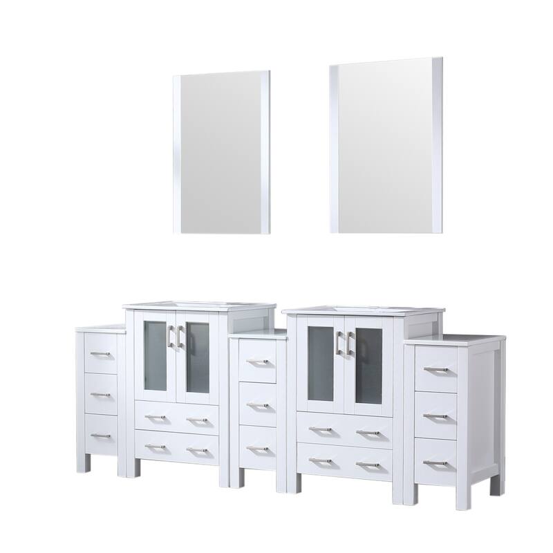 Volez Double Bath Vanity with Side Cabinets, White Ceramic Top and Mirrors