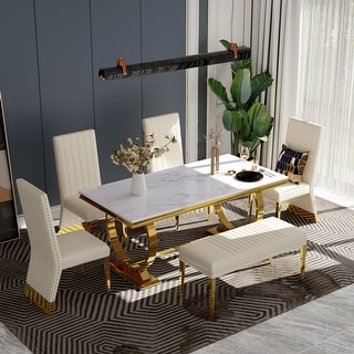 Luxury White and Gold Dining Room Table Set - Bed Bath & Beyond - 41370199