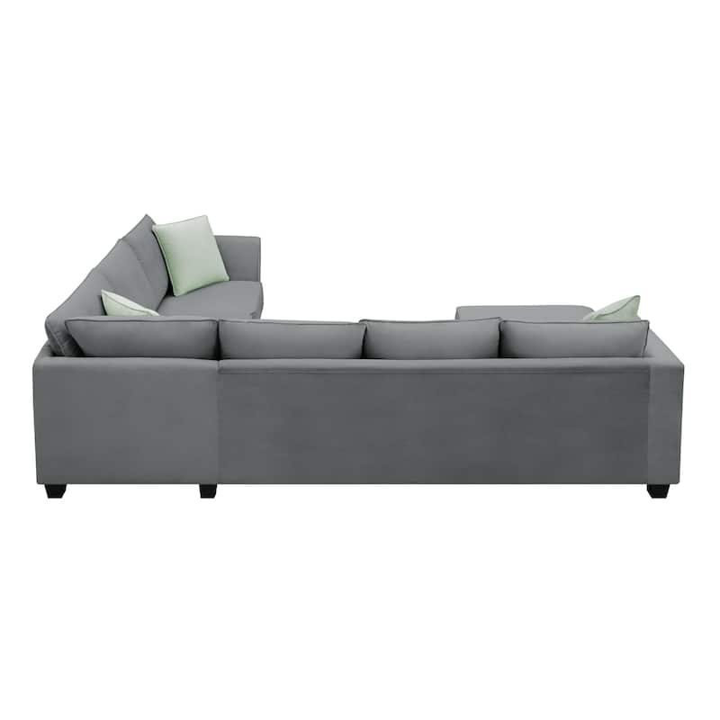 112-inch L-shaped 7-seat Modular Sectional Sofa with Ottoman and Three Pillows - 112"W x 87"D x 33"H