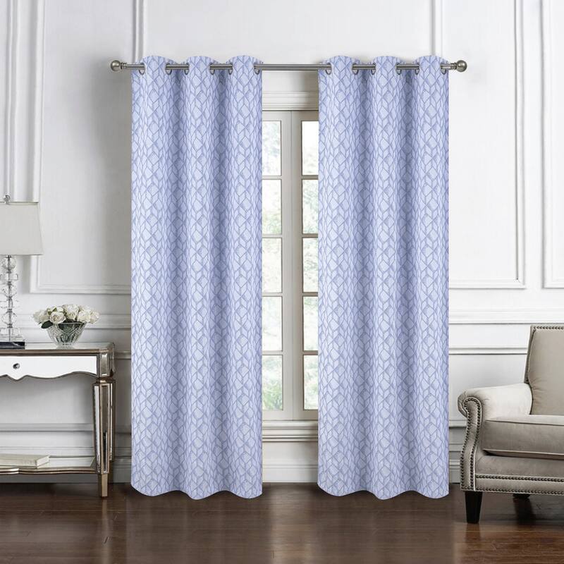 Cubix Woven Jacquard Window Curtain with Grommets 84" - Blue