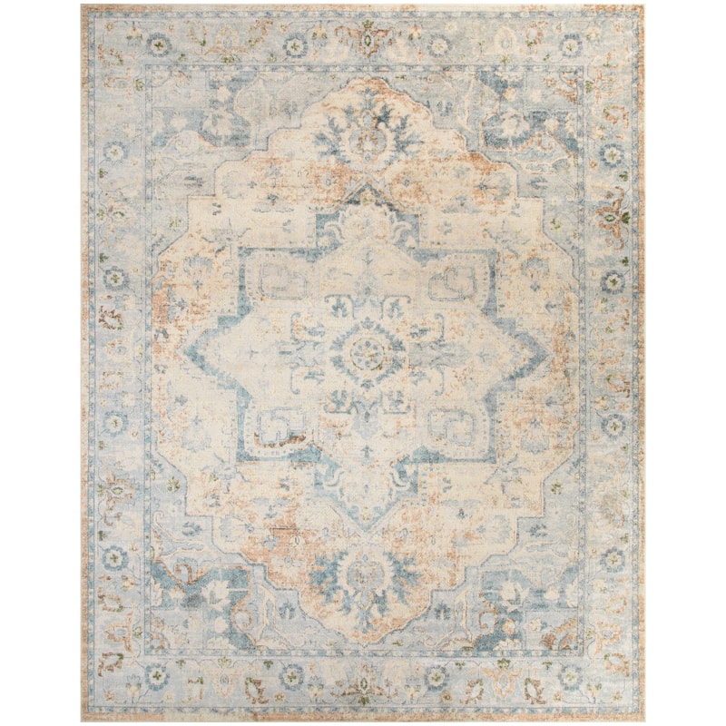 Nourison Abby Machine Washable Indoor only Persian Floral Area Rug. - 9' x 12' - Beige/Blue - Rectangle