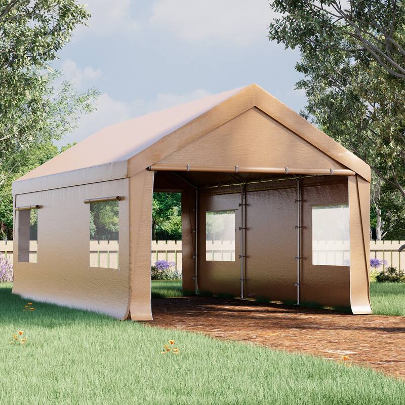 Heavy-Duty Fully Enclosed Carport - UV-Resistant, Waterproof Canopy with Roll-Up Windows & Reinforced Steel Frame