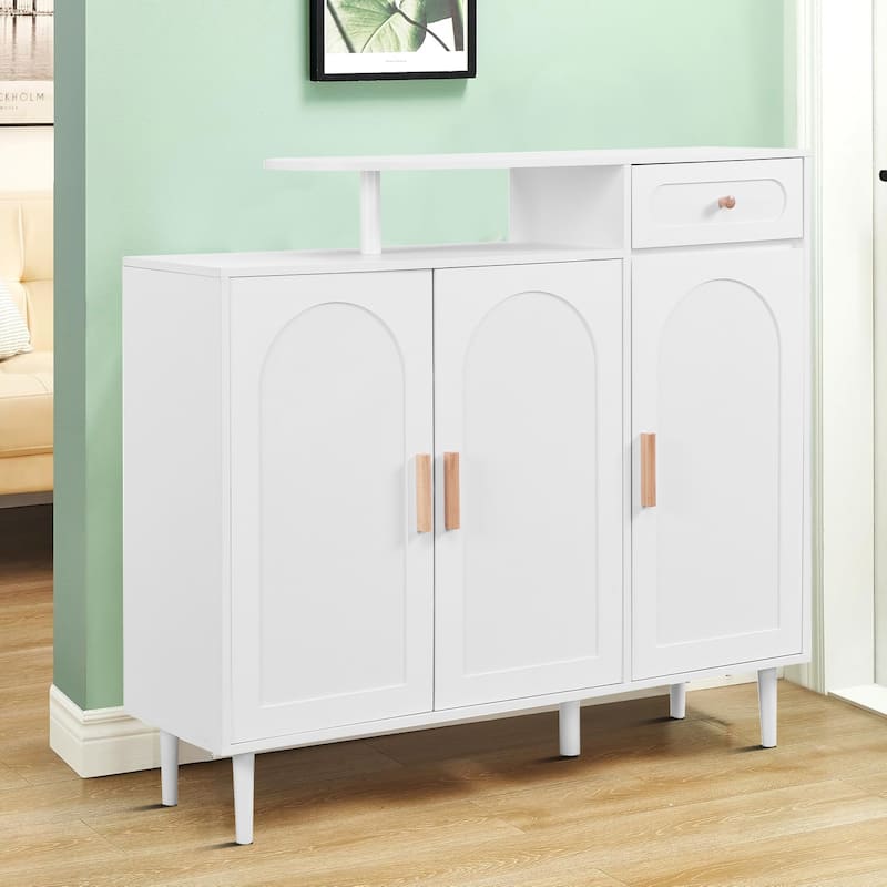 Modern Entryway Wood Shoe Organizer Storage Cabinet with 2 Cabinets and a Drawer - White