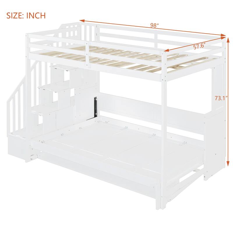Full Over Full Size Murphy Bed with Hydraulic Lift & Desk, Loft Bed