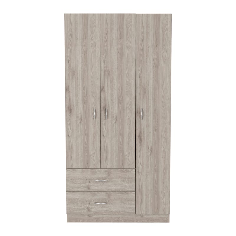 Three Door Armoire, Bedroom,Double Door Cabinet with Clothing Rod included , Light Gray - Light Gray