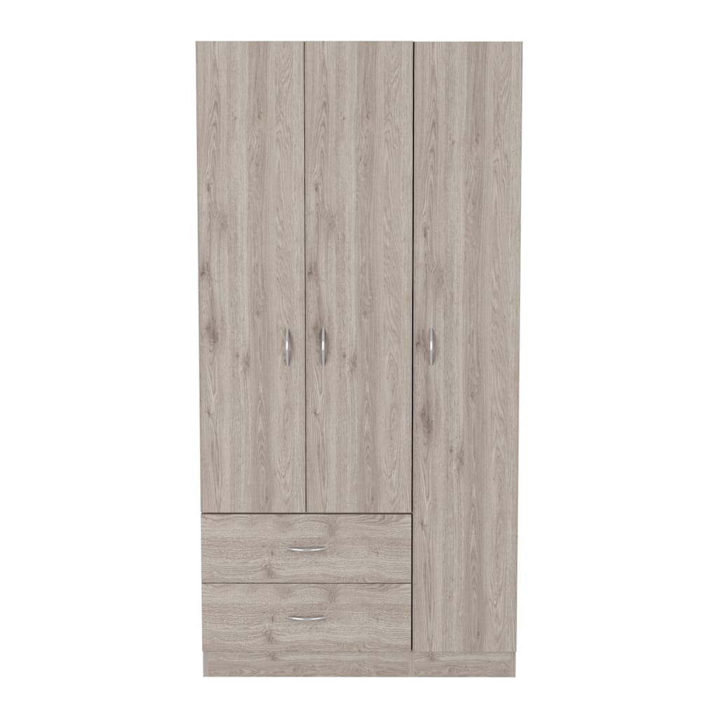Three Door Armoire, Bedroom,Double Door Cabinet with Clothing Rod included , Light Gray