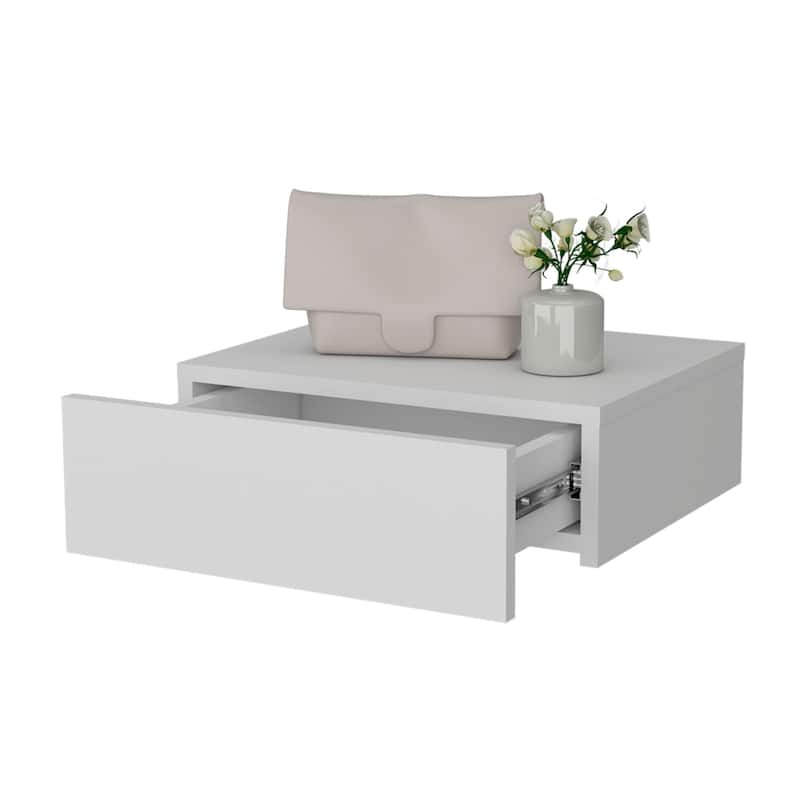 HomeRoots 5" White One Drawer Faux Wood Floating Nightstand