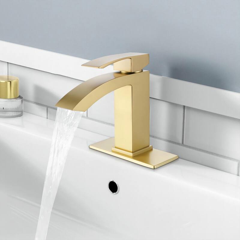 Deck Mounted 1-Handle Bathroom Faucet Single Hole With Deck Plate in Black and Gold