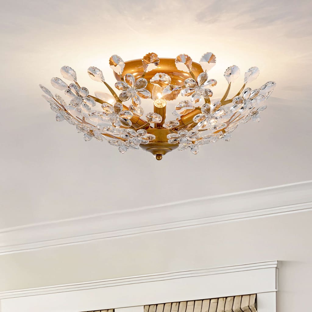 Jojospring Isabel 5-light Crystal Glass Flowers Blooms Flush Mount