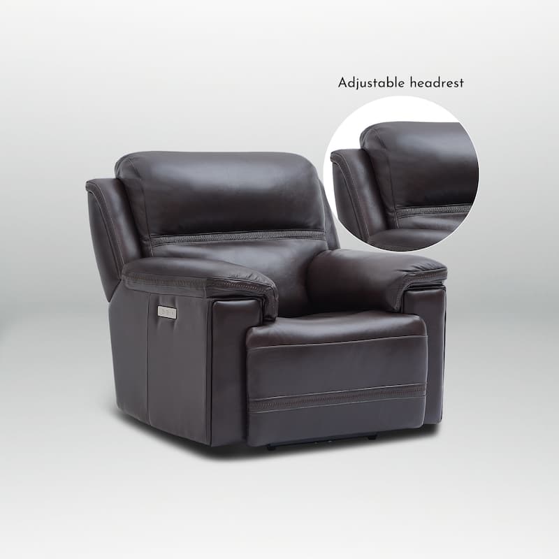 Genuine Leather Power Recliner with Zero Gravity Dual Power Adjustable Headrest & Footrest USB Type-C Charging Ports