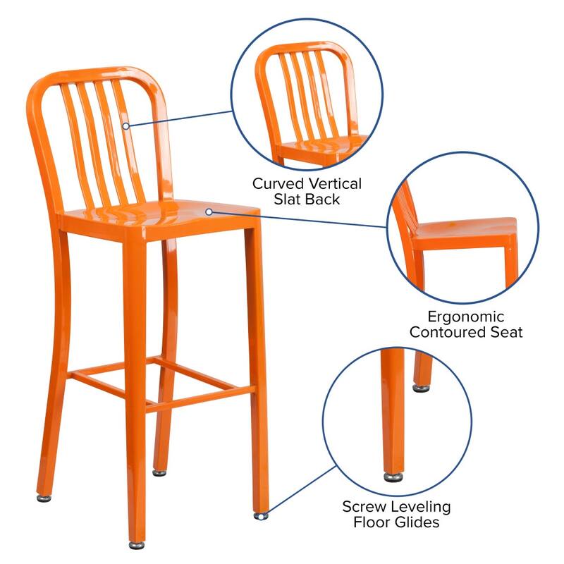 30'' High Metal Indoor-Outdoor Barstool with Vertical Slat Back