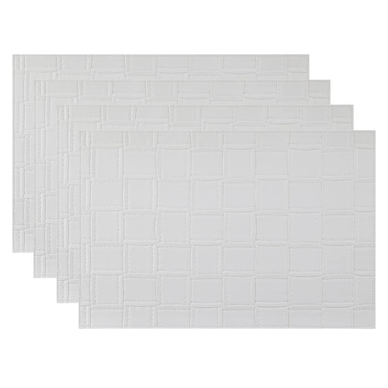 HomeRoots 18" Set of Four White Basketweave Faux Leather Placemats - 18.00 in. x 12.00 in. x 0.01 in.