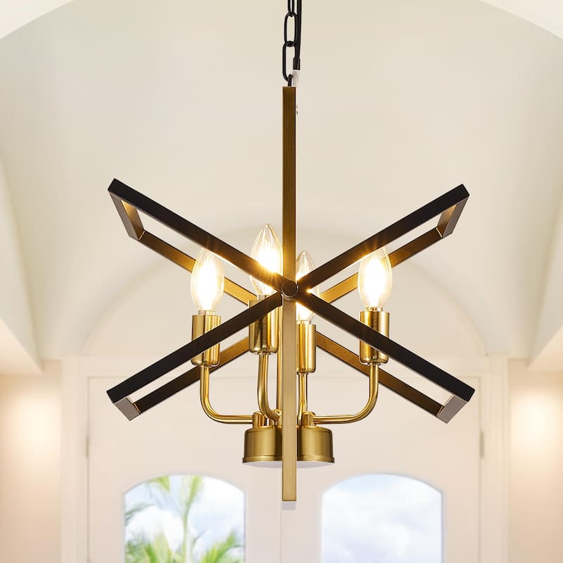 4-Light Industrial Farmhouse Rotation Rectangle Chandelier 27-Inch - N/A - Black&Gold