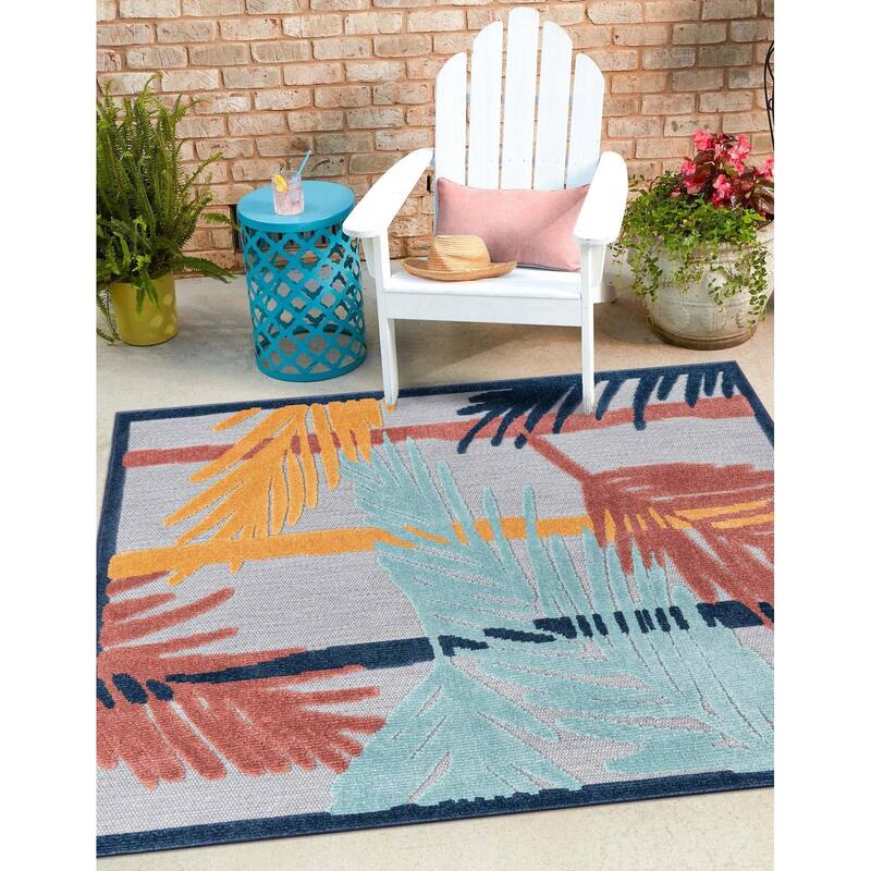 Outdoor Helena Collection Area Rug - Gray - 7'10" Square