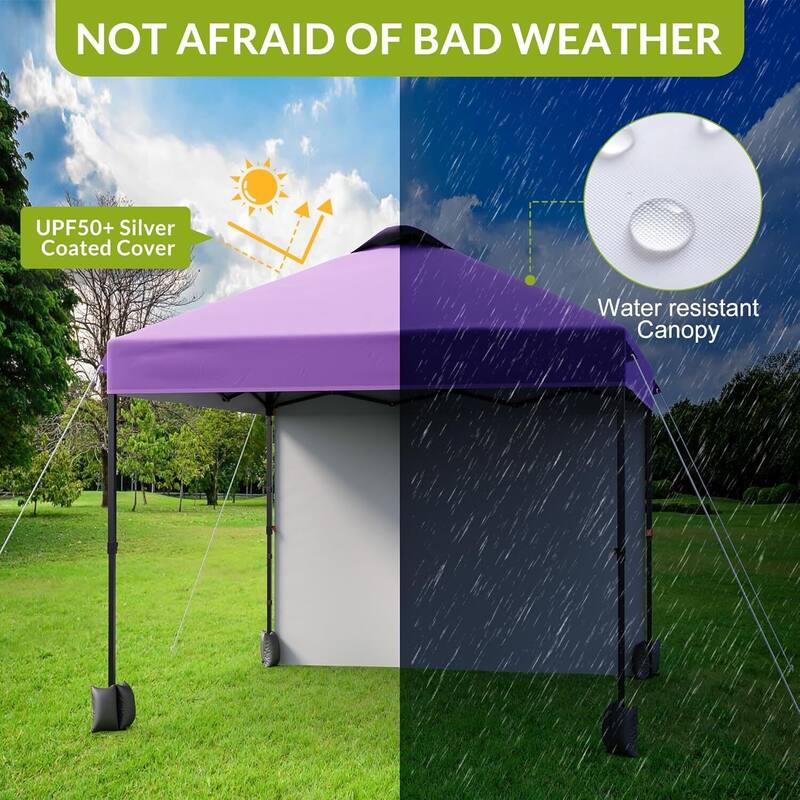 10x10ft Portable Instant Pop Up Canopy Tent with 1 Sidewall for Parties, Camping, Beach - N/A