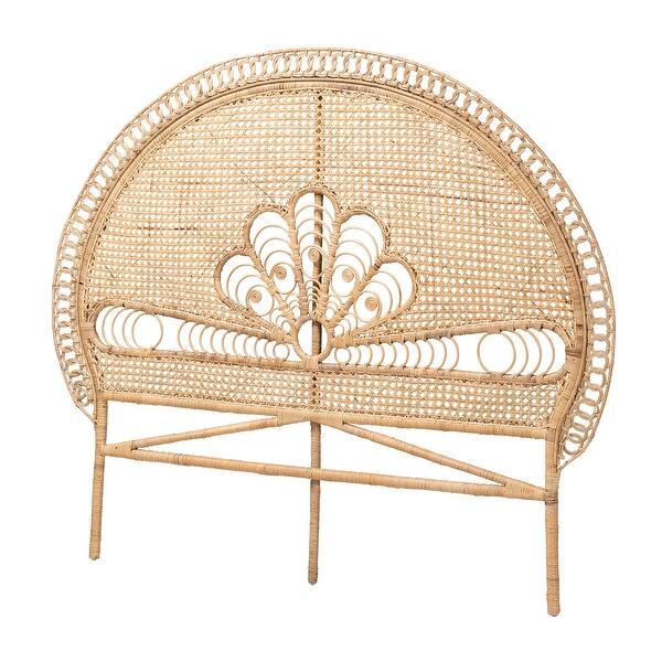 slide 3 of 9, Marlette Modern Bohemian Natural Brown Rattan Queen Size Standalone Headboard Natural Brown