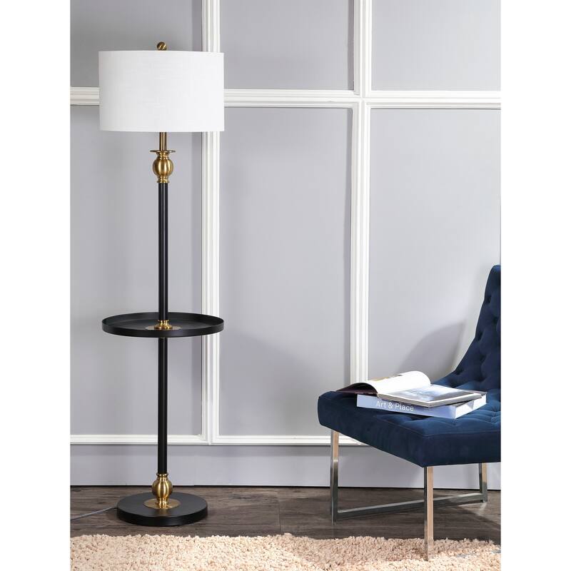 Lee 61" Metal LED End Table Floor Lamp, Black/Brass by JONATHAN Y - 61" H x 16" W x 16" D