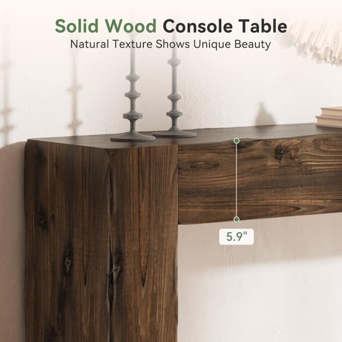 Solid Wood Console Table, 63-inch Farmhouse Entryway Table