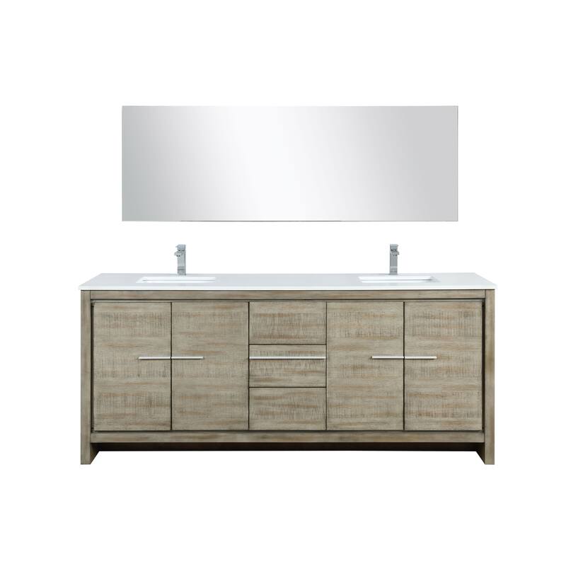 Lafarre 30 in W x 20 in D Rustic Acacia Bath Vanity, White Quartz Top, Brushed Nickel Faucet Set and 28 in Mirror