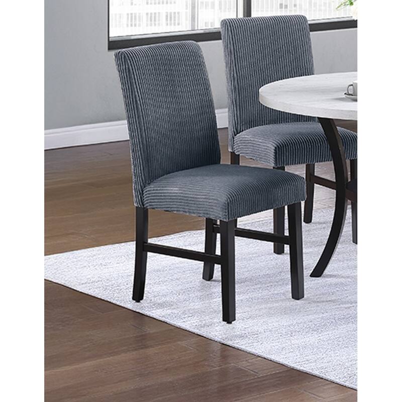Modern Elegant 5pc Dining Set Dark Gray Corduroy Chairs White Top Table w Lower Shelf Kitchen Dining Room