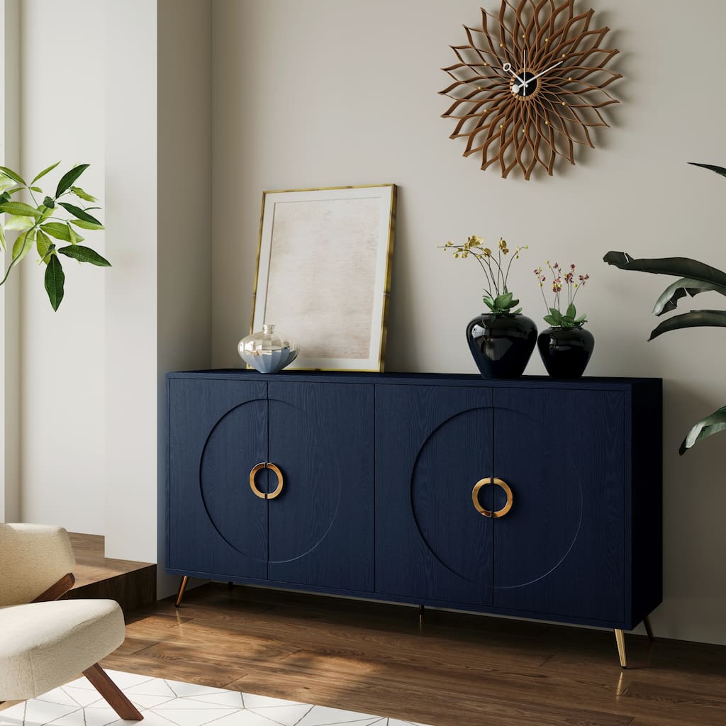 Wooden Sideboard with Adjustable Shelves and Metal Accents for Living Room Storage and Display