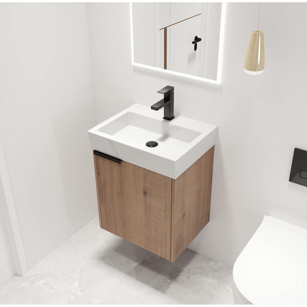 Malwee 18" Floating Bathroom Vanity, Mini Wall Mounted Bathroom Vanity with Ceramic Sink and Soft Close Door