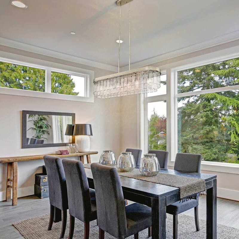 Ciara 6-Light Linear Pendant in White Gold with Hammered Water Glass