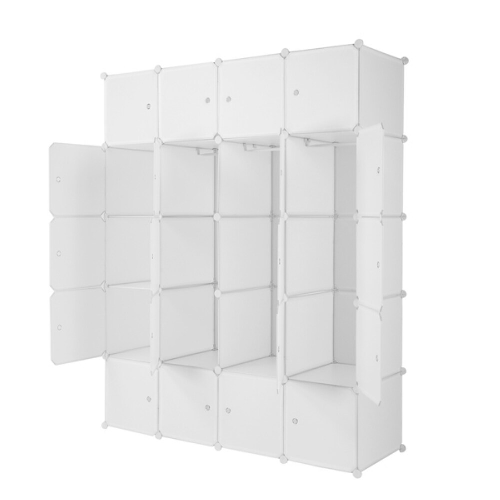 20 Cube Organizer Stackable Plastic Cube Storage Shelves Design  Multifunctional Modular Closet Cabinet with Hanging Rod White Doors and  Black Panels