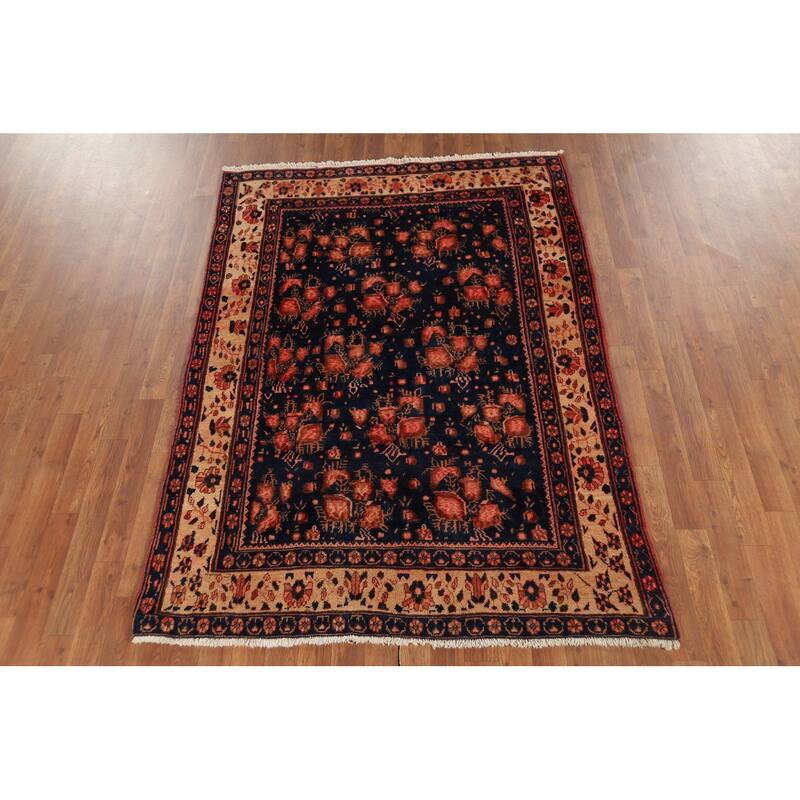Blue Sirjan Persian Vintage Area Rug Hand-Knotted Wool Carpet - 4'6"x 6'3"