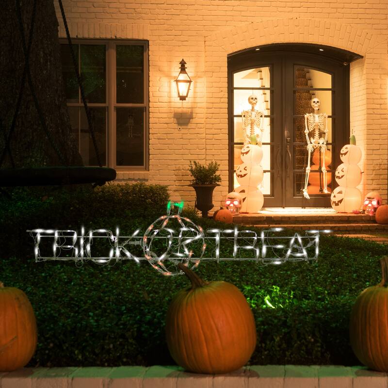 National Tree Company Halloween Lighted Sign Decoration, White, Trick or Treat, LED Lights, Plug In, 52 Inches
