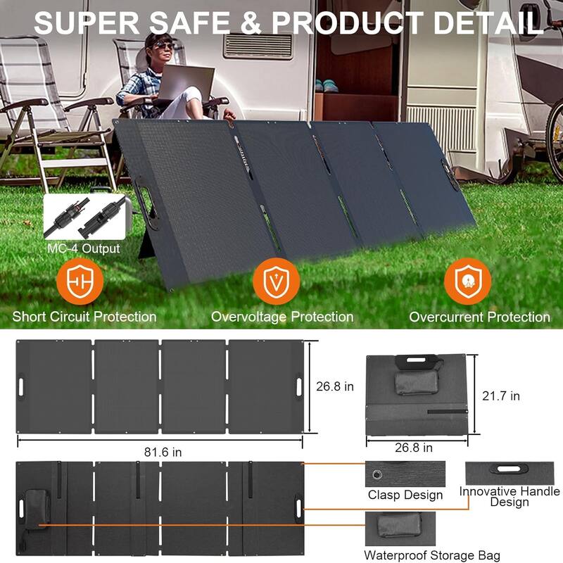 Portable Solar Panel, 100W/200W Foldable Solar Panel for Power Station, Waterproof - 200W