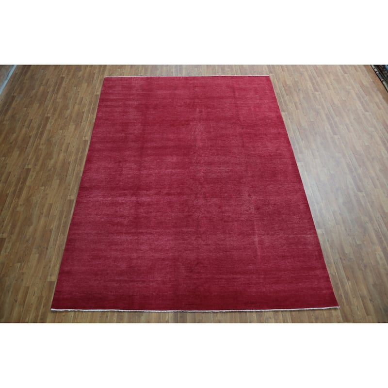 Hand Knotted Oriental 100% Wool Carpet Modern Solid Pink Gabbeh Area Rug - 12' 4'' X 9' 3''