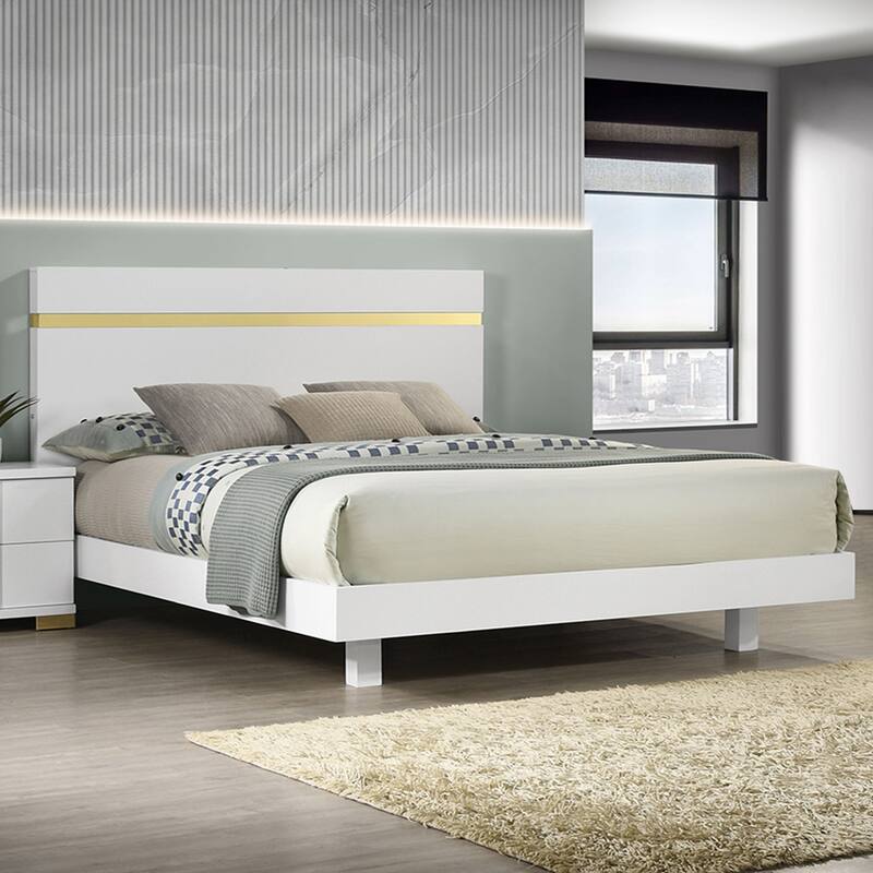 Wooden Bed with Underbed LED in White and Gold