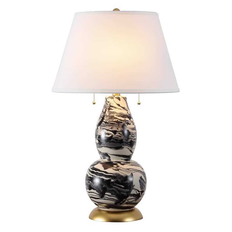 SAFAVIEH Lighting Sebrina 29-inch Navy And White Color Swirls Glass Table Lamp (Set of 2) - 17"x17"x28" - 17Wx17Dx28H - Black/White