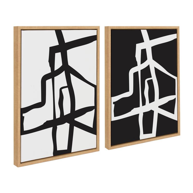 Kate and Laurel Sylvie Bold Sophisticated Abstract Black and White Stroke Framed Canvas Art Set by The Creative Bunch Studio - 2 Piece Set 18x24 - Brown