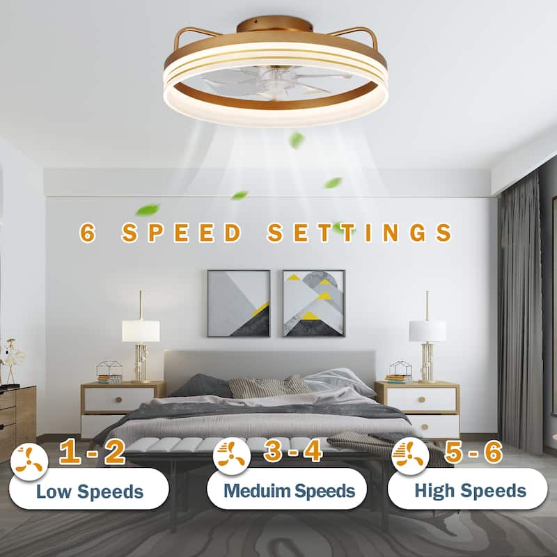 Cusp Barn 20-In Low Profile Fandelier Ceiling Fan with Light, Modern Flush Mount Dimmable LED Ceiling Light with APP Control
