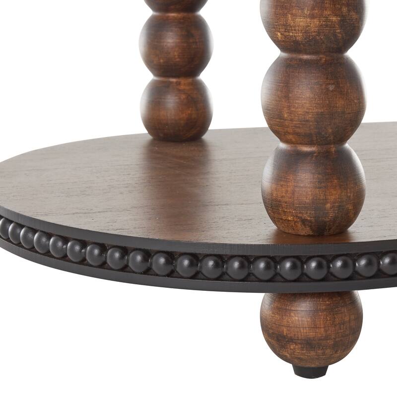 Brown Wood Oval Spindle 1 Shelf Console Table with Beaded Edges
