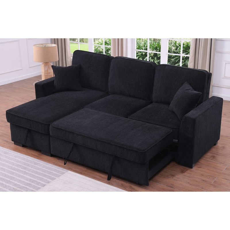 Chenille Reversible Sectional Sofa Convertible Pull Out Couch Bed