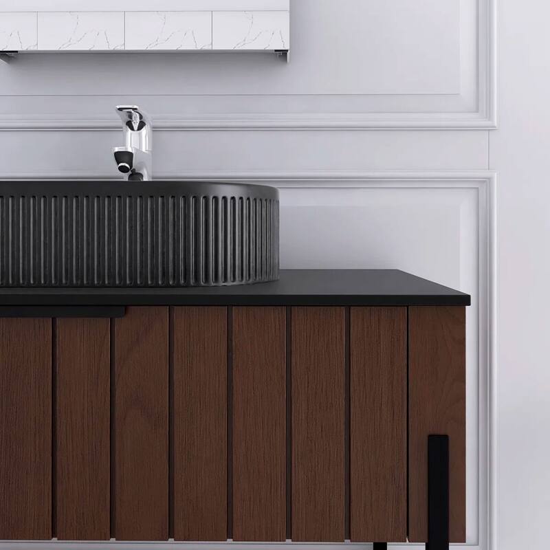 36" Freestanding Bathroom Vanity with Black Ceramic Basin and Open Shelf - 35.83'' x 18.9'' x 33.46''