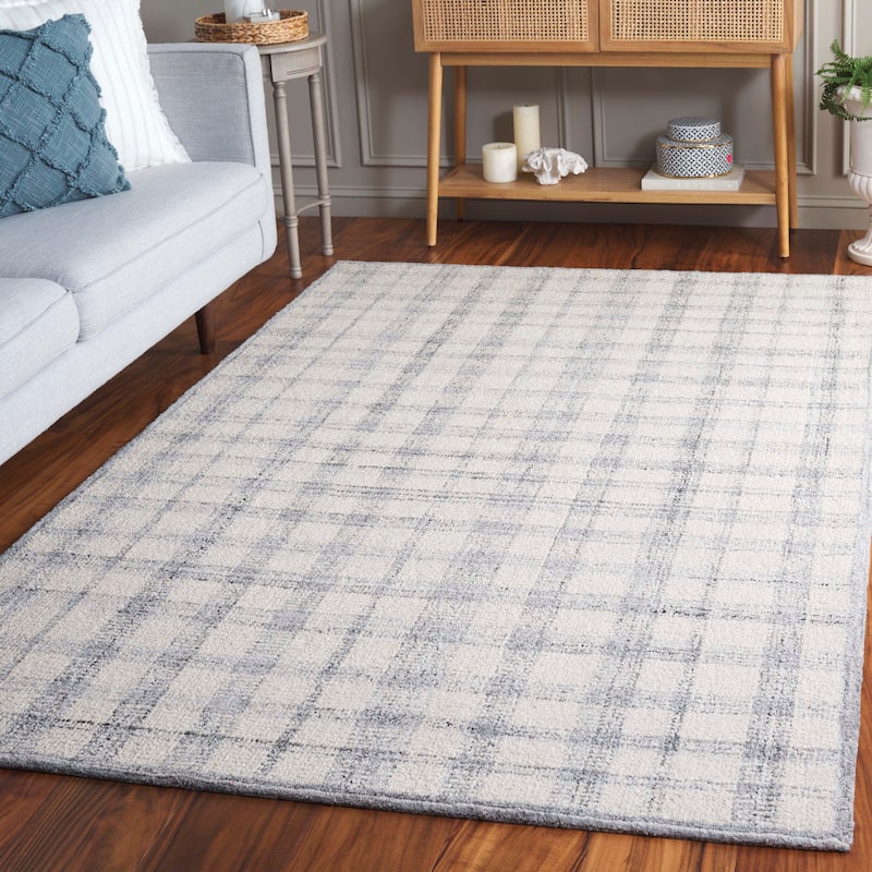 SAFAVIEH Handmade Abstract Zilia Checkered Wool Rug - 8' x 10' - Ivory/Grey - Rectangle