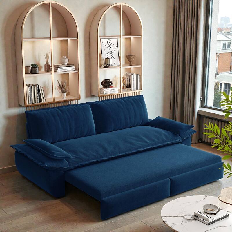 73.2" Pull Out Sofa Bed, 3-in-1 Convertible Queen Sleeper Sofa, Velvet Loveseat Couch for Living Room Bedroom