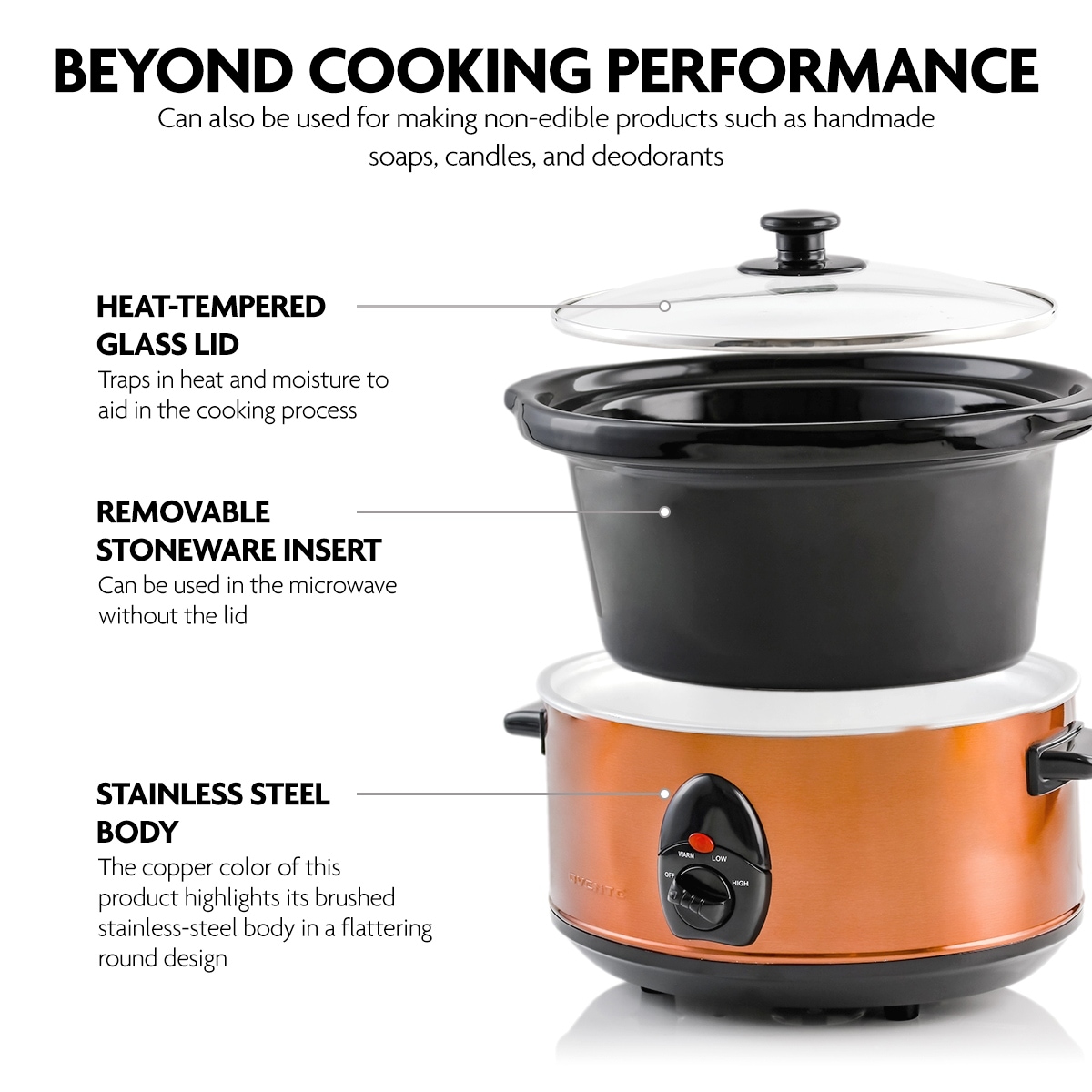 Ovente 3.5 Liter Slow Cooker with Removable Crock, Multiple Heat