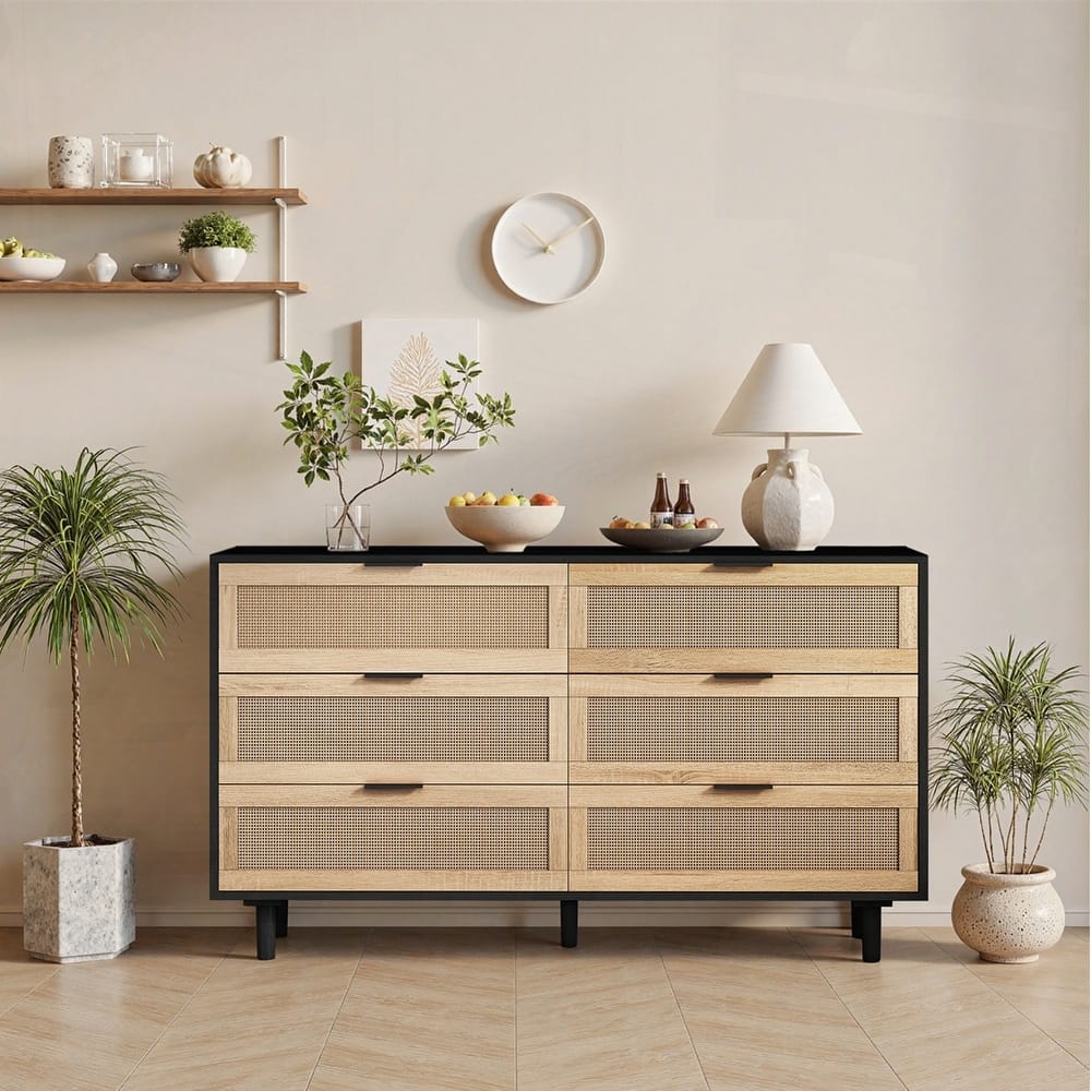 6-Drawers Rattan Storage Cabinet Rattan Drawer