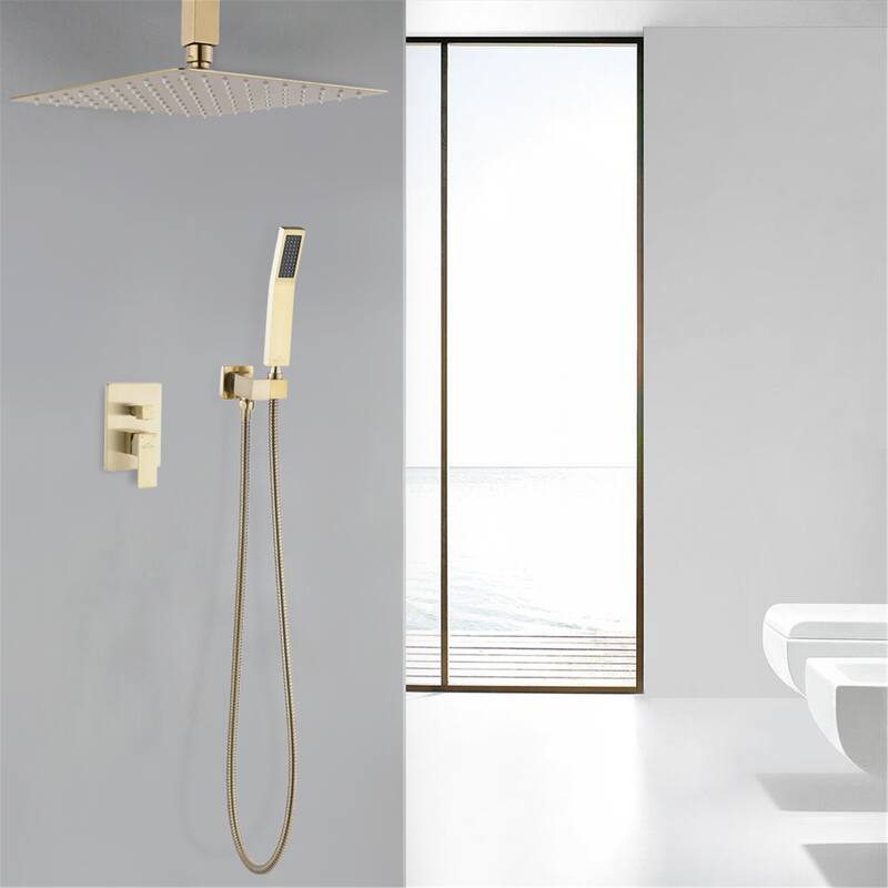 1-Spray Patterns with 2.5 GPM 16 in. Ceiling Mount Dual Shower Heads - Brushed Gold