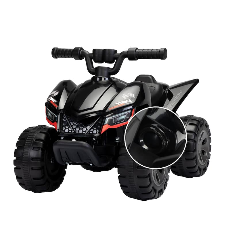 6V Battery Powered Electric Quad Car with Music, 4 Wheeled Ride on Car Toy, Durable Black Motor Vehicle Toy with USB